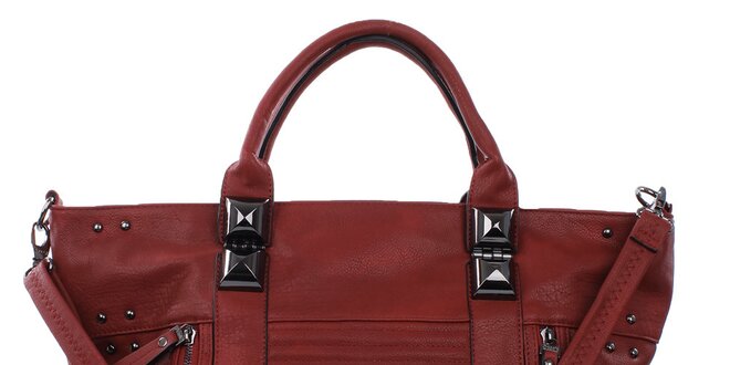 Dámská červená kabelka s ozdobnými zipy a cvočky Bessie