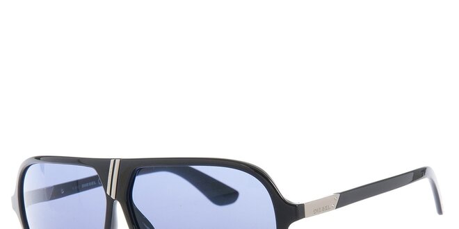 Pánské retro černé sluneční brýle s modrými sklíčky Diesel