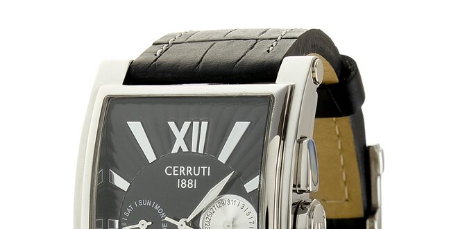 Pánské ocelové hodinky Cerruti 1881 s černým koženým řemínkem