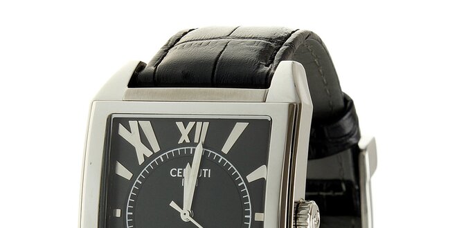 Pánské ocelové hodinky Cerruti 1881 s černým koženým řemínkem