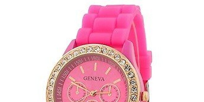 Geneva with rhinestones flint Color/Pink, dámské hodinky