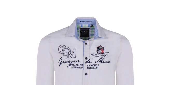 Pánská sněhobílá košile s výšivkami Giorgio Di Mare