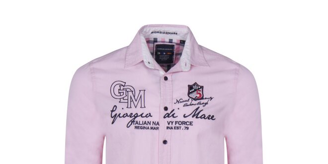 Pánská pastelově růžová košile s výšivkami Giorgio Di Mare