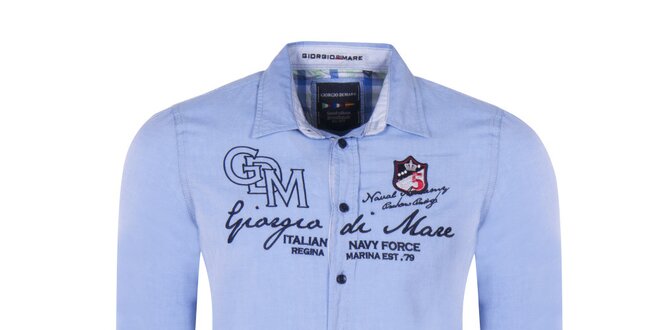 Pánská blankytně modrá košile s výšivkami Giorgio Di Mare