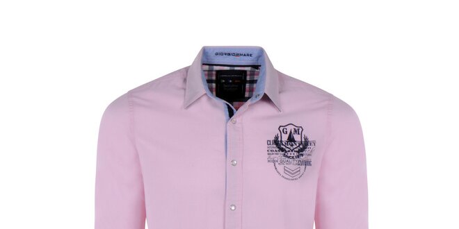 Pánská světle růžová košile s výšivkou na hrudi Giorgio Di Mare