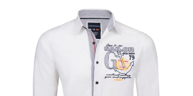Pánská bílá košile s výšivkou Giorgio di Mare