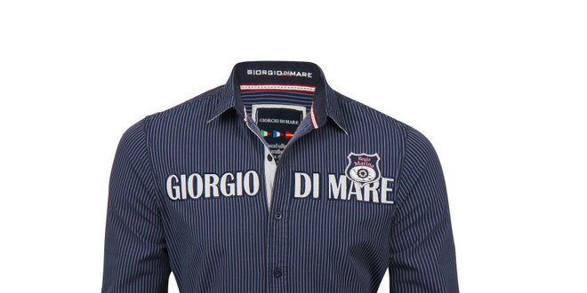 Pánská tmavomodře pruhovaná košile s nápisem Giorgio di Mare