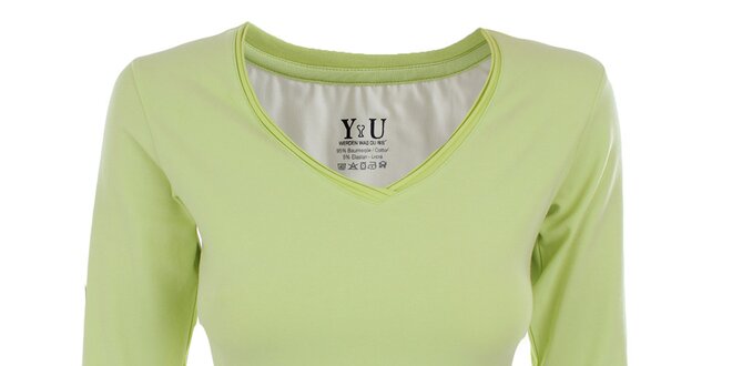 Dámské limetkové tričko s véčkovým výstřihem YU Feelwear