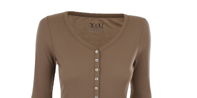 Dámské hnědé žebrované tričko YU Feelwear