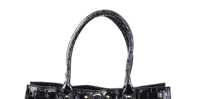 Dámská lesklá černá prostorná kabelka Mercucio s třásněmi