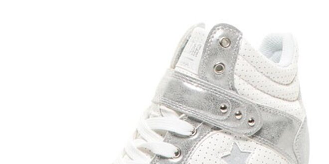 Dámské bílé tenisky na klínku Big Star se stříbrnými detaily