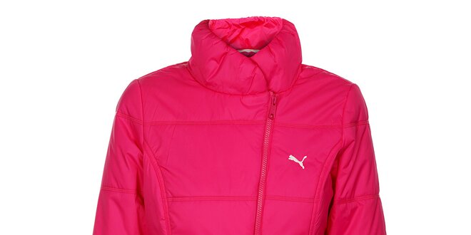 Dámská neonově růžová zimní prošívaná bunda Puma se šikmým zipem