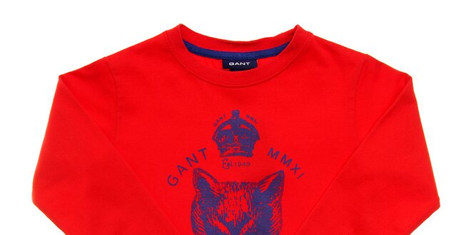 Dětské červené tričko Gant s modrým potiskem