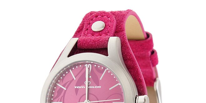 Dámské ocelové hodinky Tom Tailor s růžovým koženým řemínkem