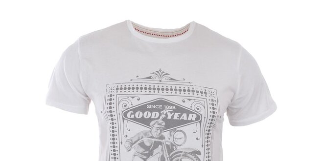 Pánské bílé tričko se světle šedým potiskem Goodyear