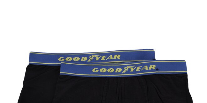 Pánská sada - dvoje černé boxerky s modrou gumou Goodyear