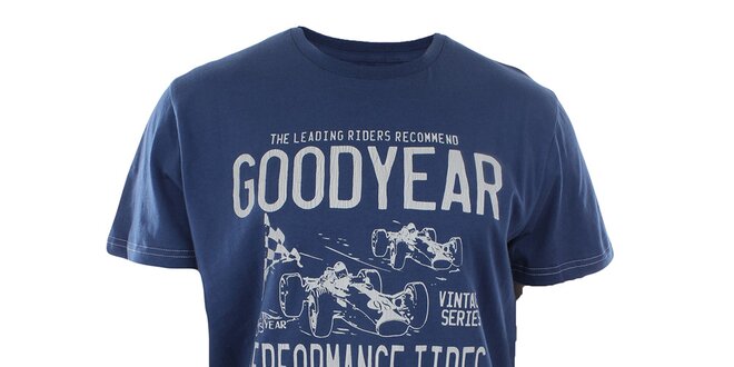 Pánské modré tričko s potiskem formulí Goodyear