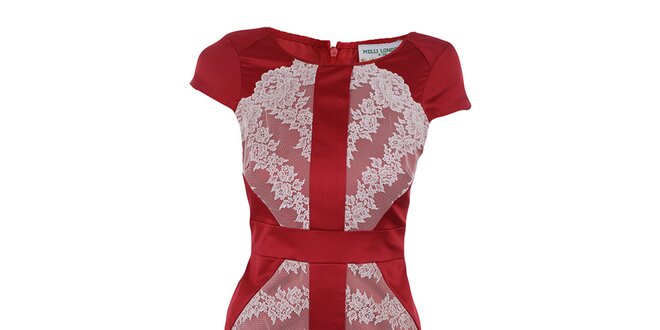 Dámské červené šaty s bílou krajkou Melli London