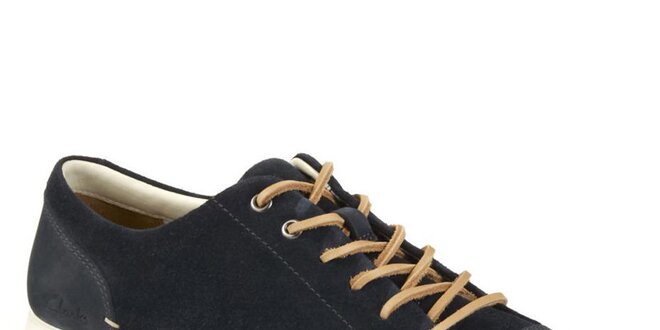 Pánské tmavě modré šněrovací boty s koženou tkaničkou Clarks