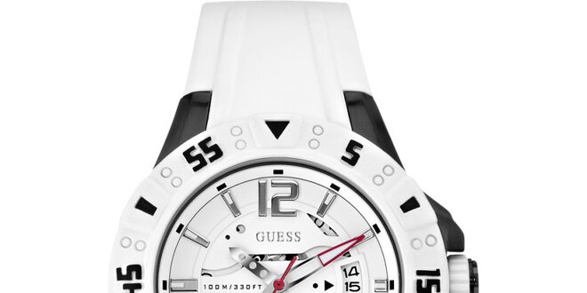 Pánské bílo-černé ocelové hodinky se silikonovým řemínkem Guess