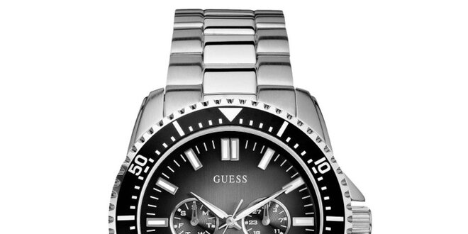 Pánské ocelové hodinky s chronografem a černým ciferníkem Guess