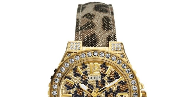 Dámské leopardí hodinky s kamínky Guess