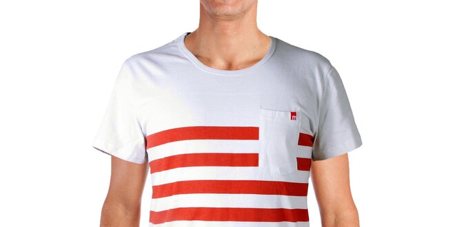 Pánské bílé tričko s červenými proužky Mosmann