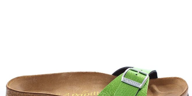 Hnědé pantofle se zeleným páskem Papillio