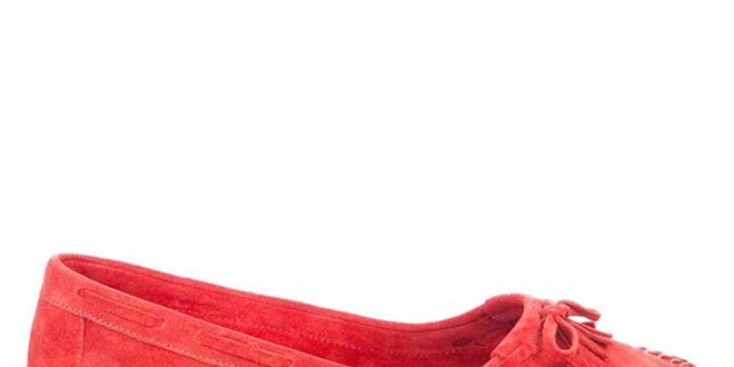 Dámské červené semišové loafers s třásněmi a mašlí Bueno