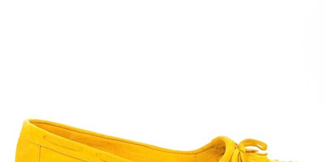 Dámské žluté semišové loafers s třásněmi a mašlí Bueno