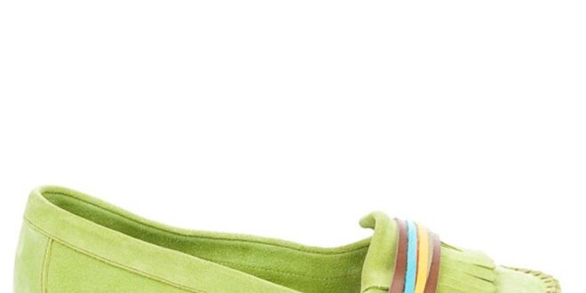 Dámské světle zelené semišové boty s barevnými proužky Bueno