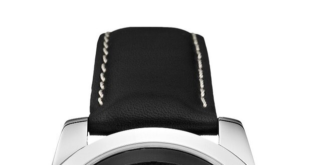 Pánské hodinky s černým koženým páskem Guess