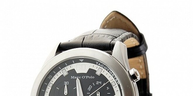 Stylové ocelové hodinky Marc O´Polo s černým koženým řemínkem