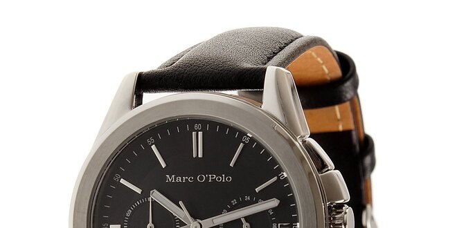 Pánské ocelové hodinky Marc O´Polo s černým koženým řemínkem