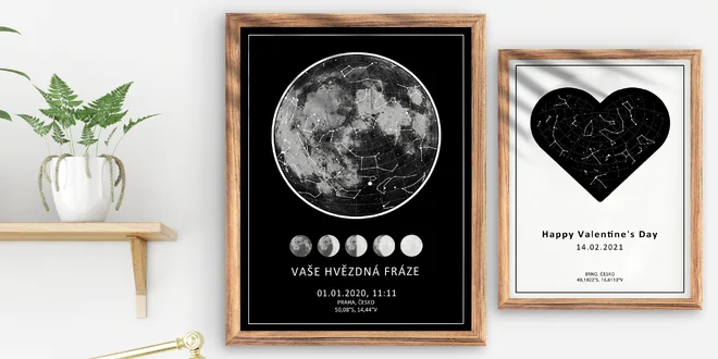 Hvězdná mapa s datem a časem vašeho seznámení