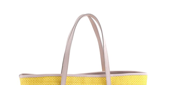 Dámská žlutá slaměná kabelka s koženými detaily Classe Regina