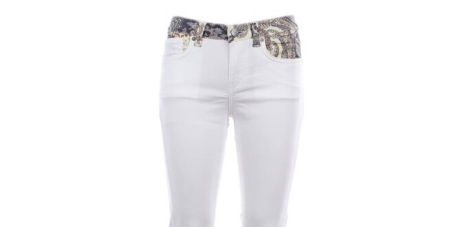 Dámské bílé úzké džíny s barevným pasem Fuga