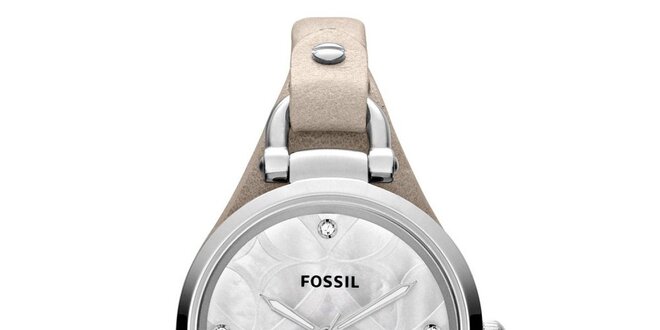 Dámské ocelové hodinky se světlým koženým páskem Fossil