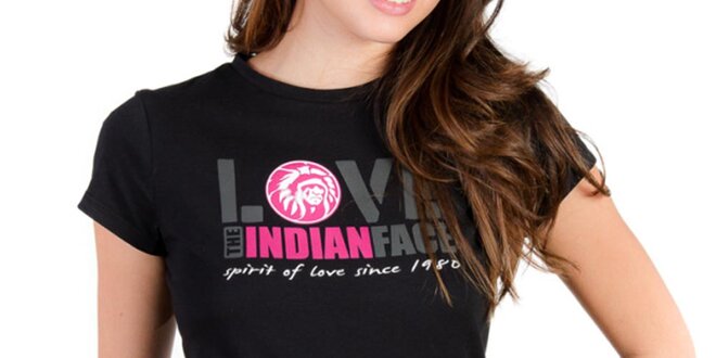 Dámské černé tričko Indian Face s potiskem