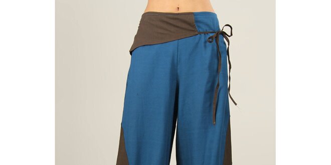Dámské modré volné kalhoty s hnědými prvky Ziva