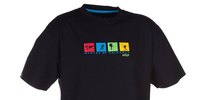 Pánské černé triko s barevným potiskem na hrudi Kilpi