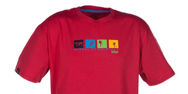 Pánské červené triko s barevným potiskem na hrudi Kilpi