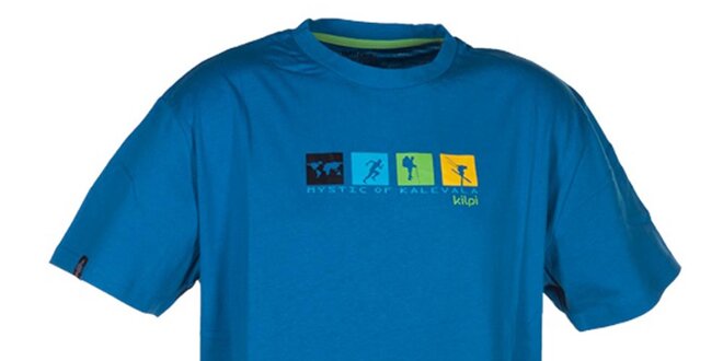 Pánské tyrkysově modré triko s barevným potiskem na hrudi Kilpi