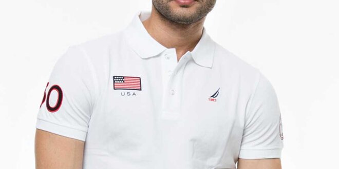 Pánské bílé triko s výšivkami Nautica