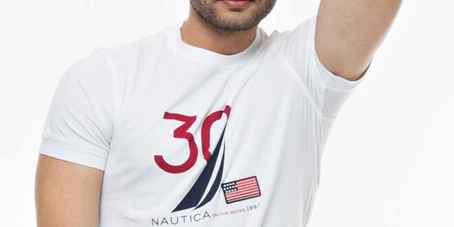 Pánské bílé triko s barevným potiskem Nautica