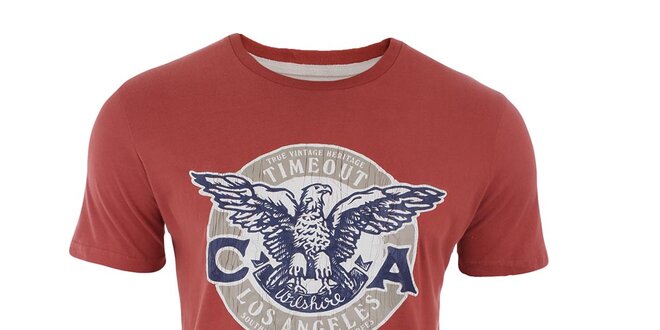 Pánské červené tričko s kulatým potiskem s orlem Timeout