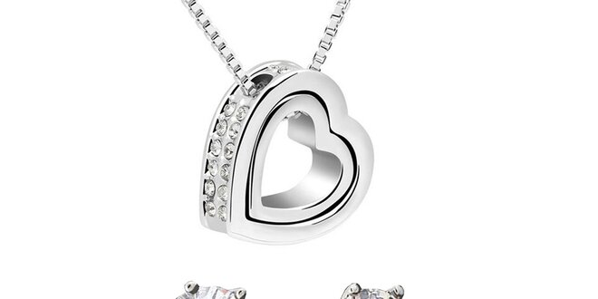 Dámská sada šperků Swarovski Elements - náušnice s kamínky a srdcový náhrdelník