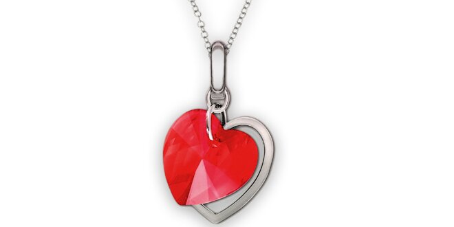 Dámská sada šperků Swarovski Elements - kamínkové náušnice a náhrdelník s červeným srdíčkem