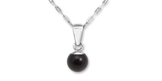 Dámská sada šperků Swarovski Elements - černé perlové náušnice a náhrdelník
