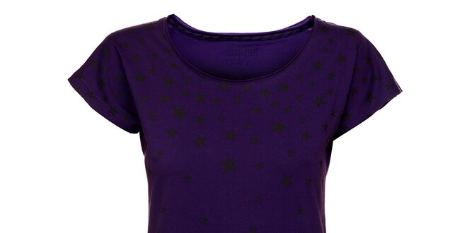 Dámské purpurové tričko Exe Jeans s černými hvězdičkami